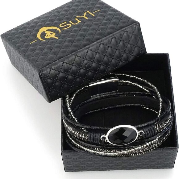 Women Wrap Bracelet Multilayered Leather Braided Bangle Wrist Cuff Bangles with - Picture 7 of 7